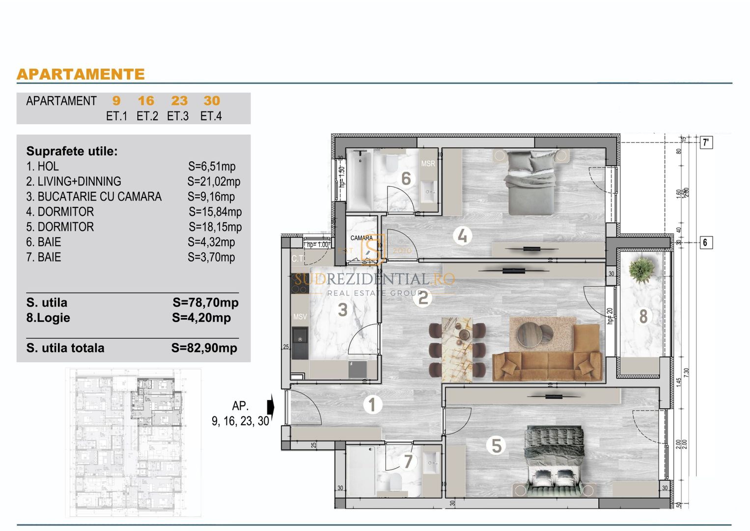Apartament cu incalzire in pardoseala - 3 camere, decomandat, Sector 4 - Schiță 7