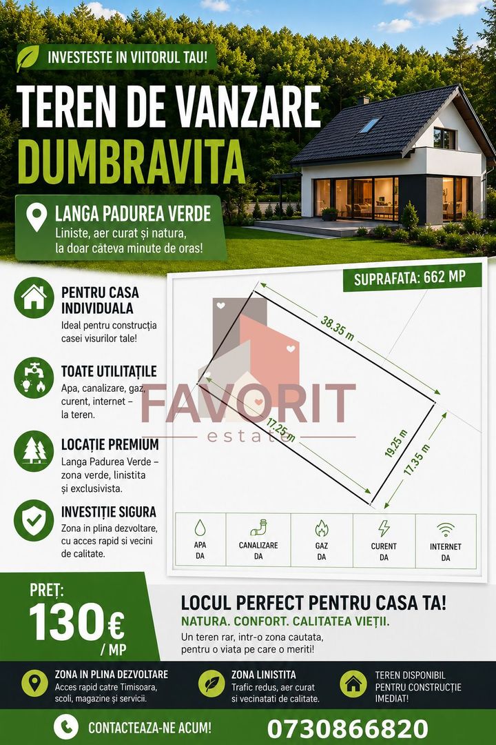 Teren de vânzare Dumbrăvița,lângă Pădurea Verde | Toate utilitatile - Poză 2