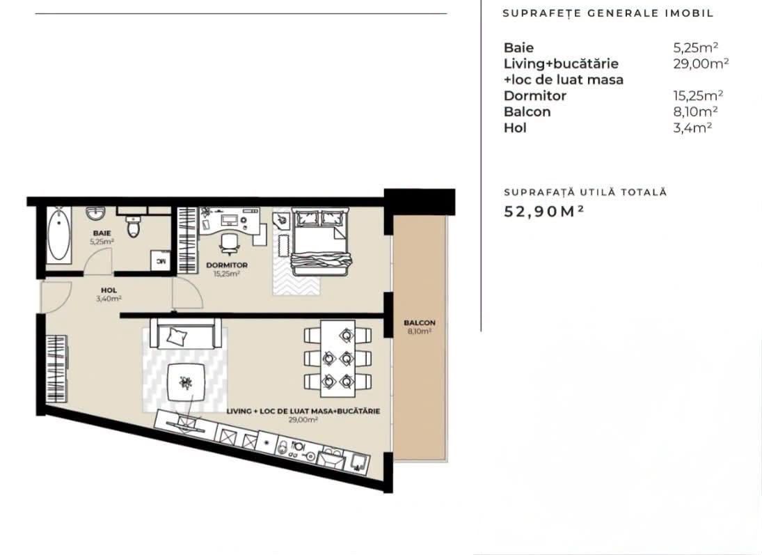 Apartament nou de vânzare | 2 camere | etaj intermediar | balcon - Poză 1