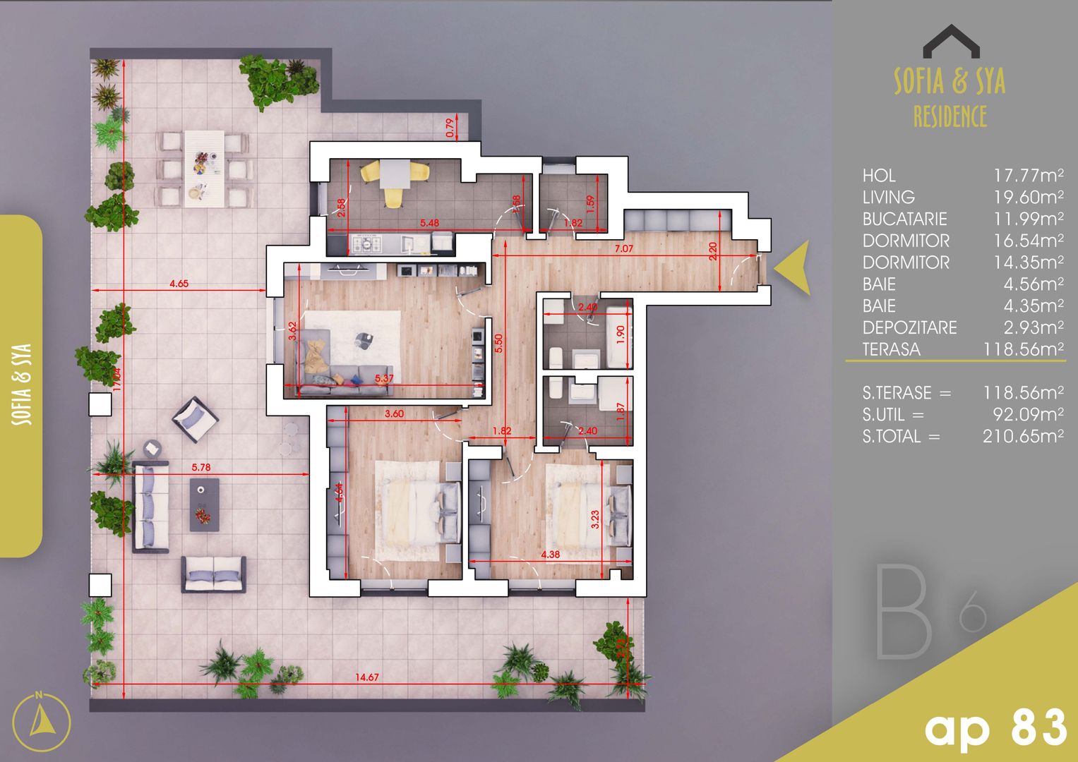 3 camere cu Terasa Parcare Bonus Titan-Pallady-M N Teclu - Schiță 1