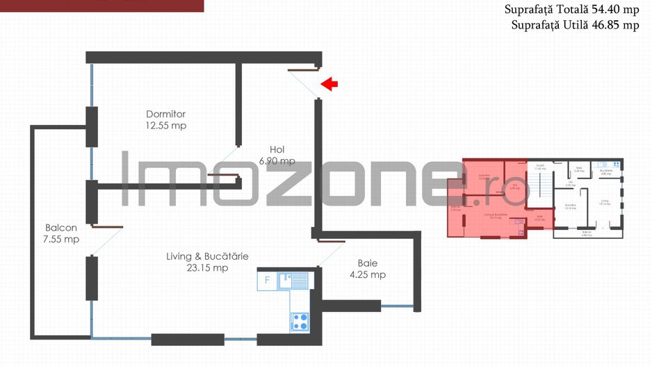 Apartament 2 camere, bloc nou, finisat la cheie, centrala termica individuala - Schiță 11