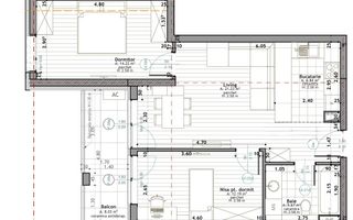 Apartament cu 3 camere, etaj intermediar, bloc nou, zona Frunzisului - Schiță 8