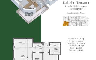 2 Camere Living 25mp+Dormitor 14mp Theodor Pallady - Schiță 2