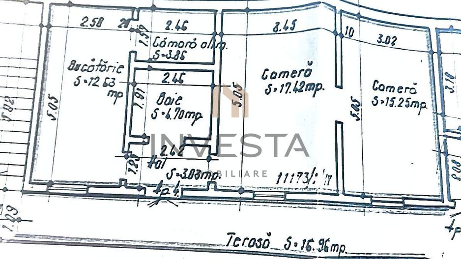 Apartament cu 2 camere cu terasa de 17 mp, tavan inalt, zona Centrala! - Schiță 8