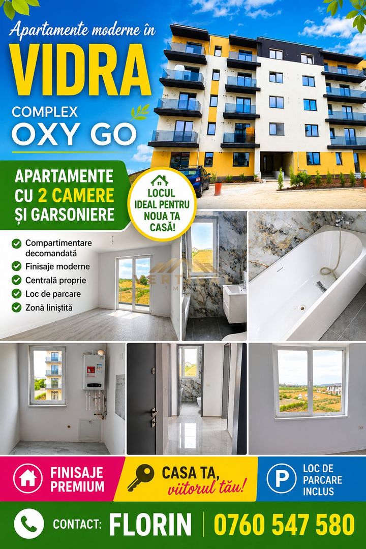 🏡VÂNZARE APARTAMENTE CU 2 CAMERE ȘI GARSONIERE – VIDRA | COMPLEX OXY - Poză 1