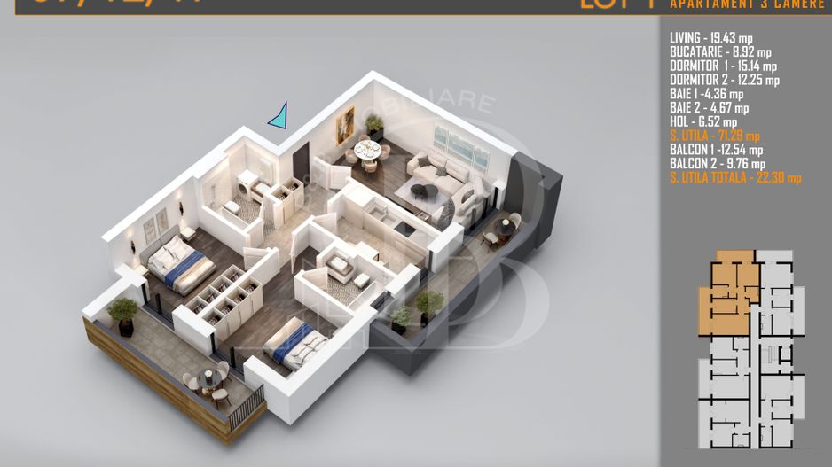 Apartament 3 camere Decomandat Titan Th. Pallady-Sector 3 - Schiță 2