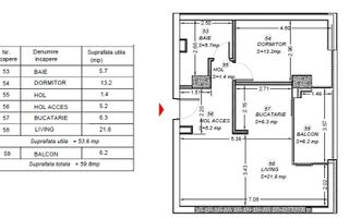 Apartament 2 camere Circumvalatiunii bloc nou etaj 1 - Schiță 7