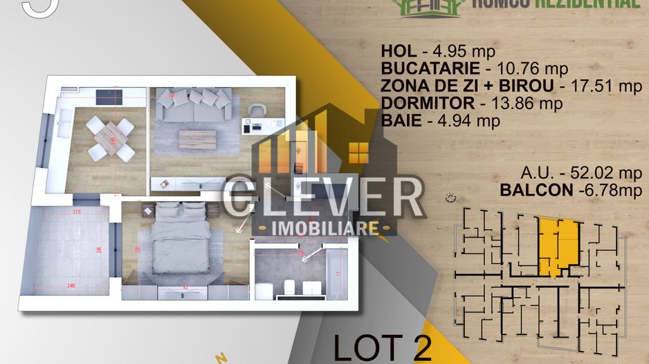 Ap 2 Camere, Panouri Solare, Ventilație Inteligentă NovingAIR - Parcul Teilor - Schiță 15