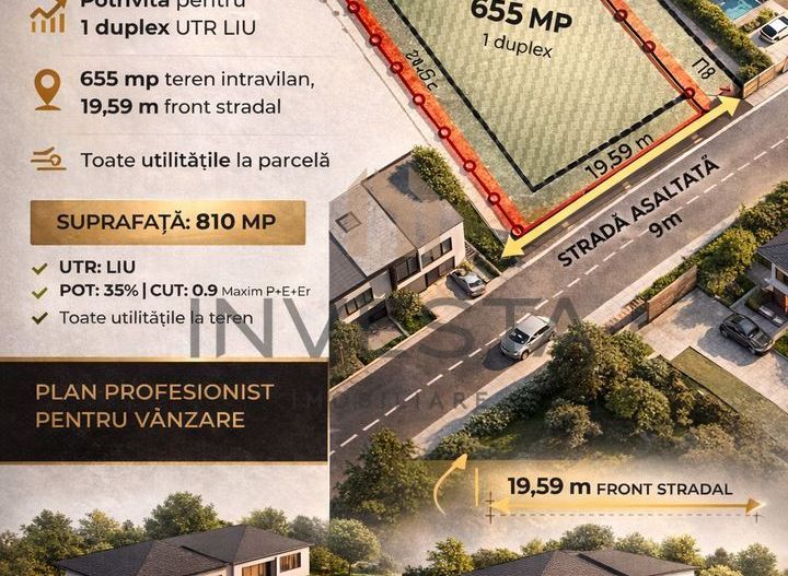 Teren cu Puz aprobat! 608 mp front 17.53 m pretabil pentru duplex! - Poză 5