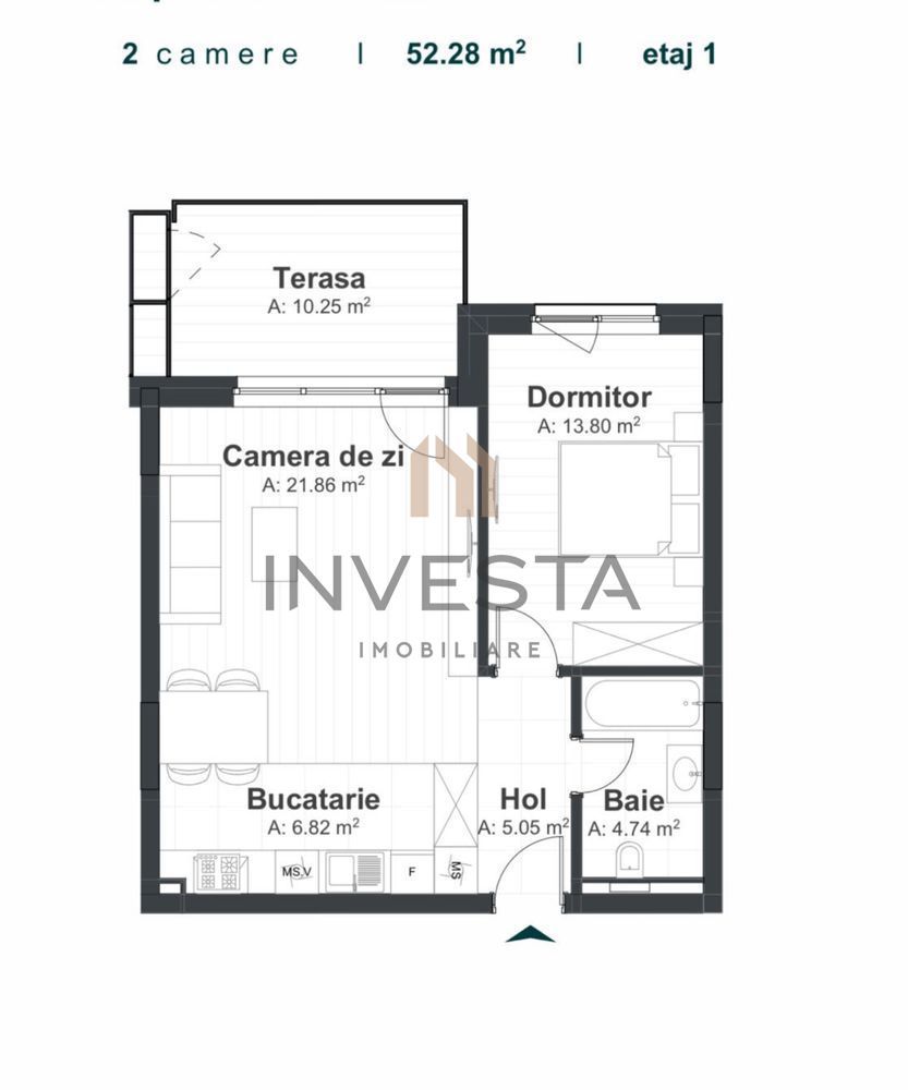 Apartament premium cu 2 camere si parcare de inchiriat - The Nest - Schiță 10