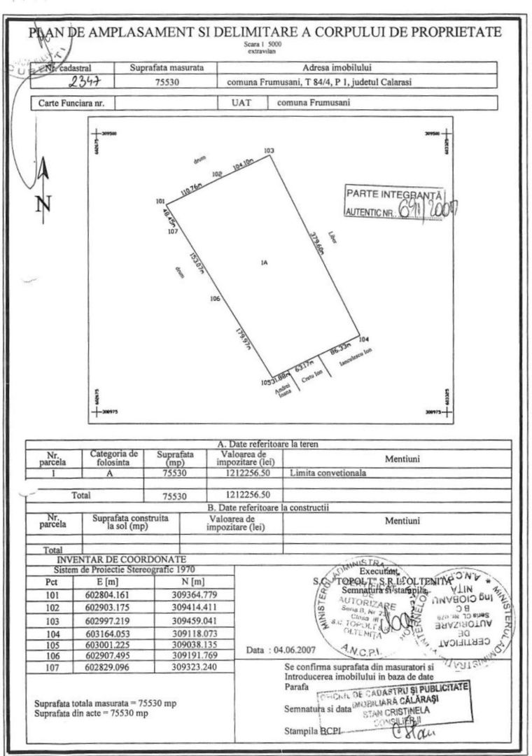 Teren intravilan 75.530 mp in Frumusani - Poză 1