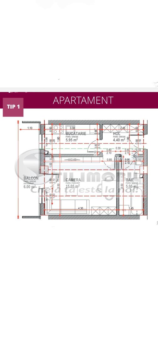 Apartament 1 camera  36.45 m--finalizare noiembrie 53.900 Euro - Poză 8