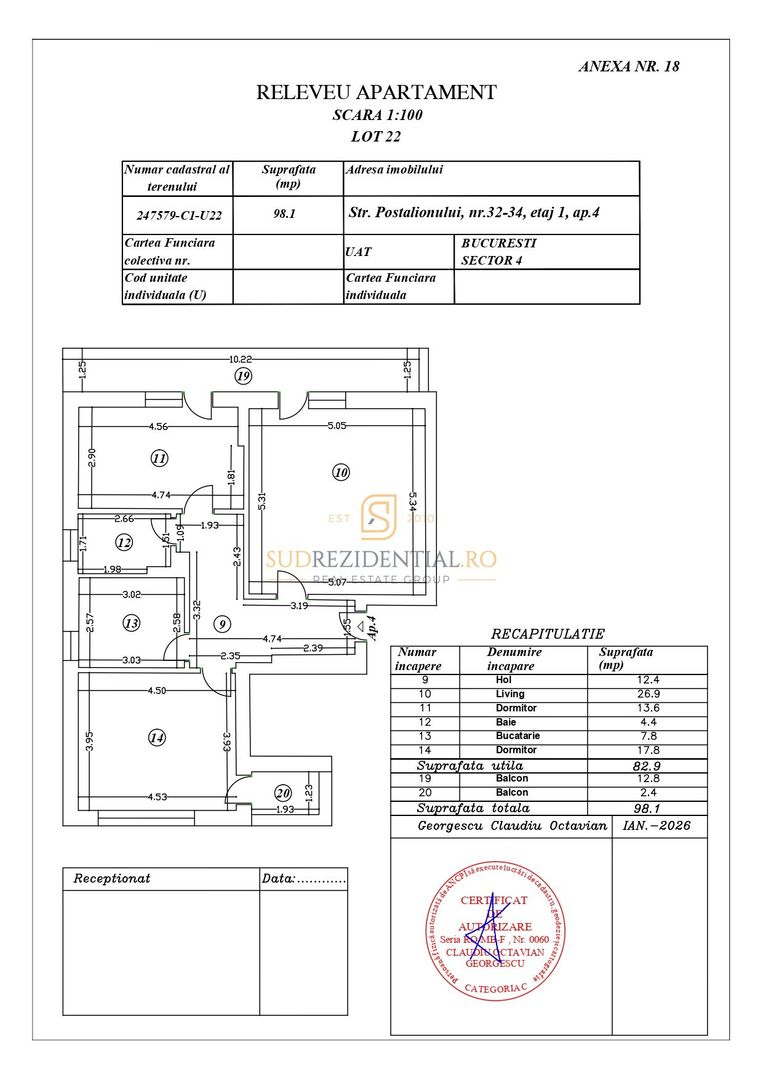 Apatament 2 camere, Str. Poștalionului, 67 mp, Pret Promoțional! - Schiță 12