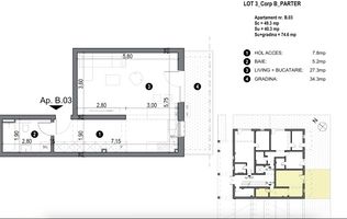 Apartment bloc nou cu curte de 34 mp