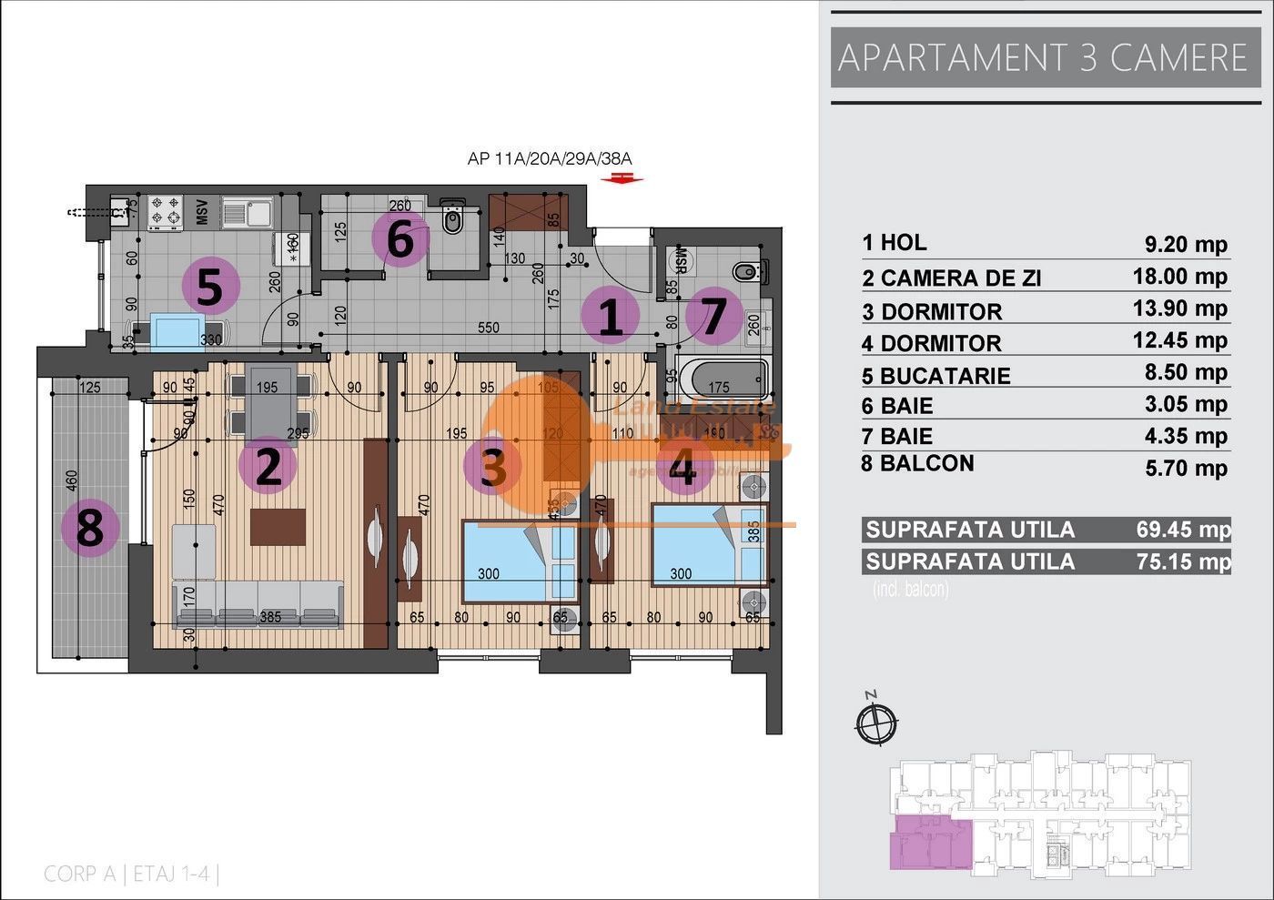 3 camere Grand Arena ( centrala termica-bloc 2024-loc parcare ) - Poză 2