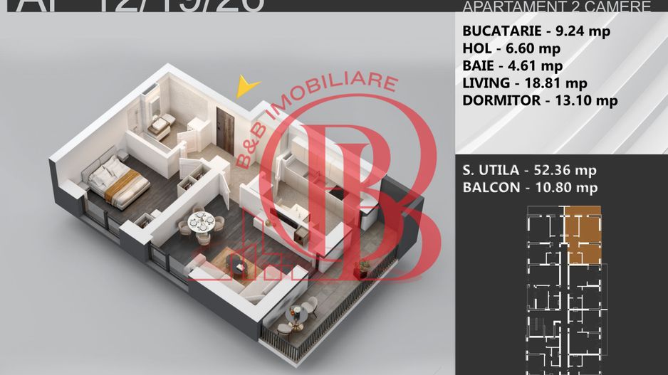 2 camere decomandat bloc boutique 7min STB Bratarii - Schiță 7