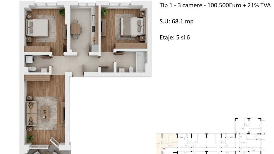 Apartamente 3 camere + Duplex | PLATINUM RESIDENCE Faza 3 - 2026 - Poză 4