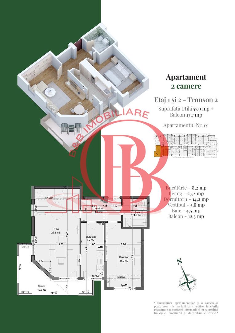 2 Camere Living 25mp+Dormitor 14mp Theodor Pallady - Schiță 2