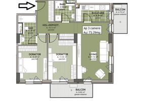 Apartament 3 Camere, 73mp + Balcon 12mp, Semifinisat – Zona Rivus-Mall - Poză 2