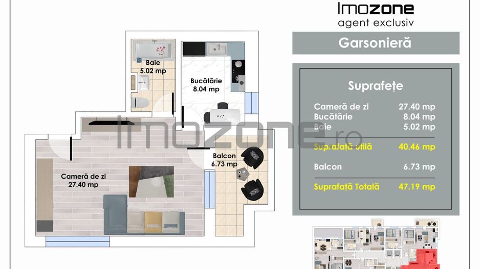 Garsoniera | 47 mp | Decomandata | Bucatarie Spatioasa | Bloc Nou | Comision 0% - Poză 1
