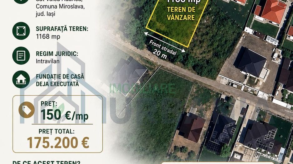 Teren de vânzare în Valea Adâncă, Miroslava, Iași – 1168 mp, intravilan - Poză 2