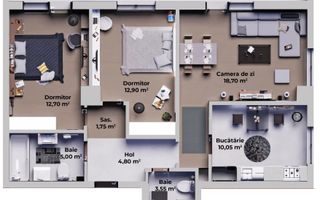 Apartament 3 camere, bloc nou, partial mobilat, Calea Surii Mici-Sibiu - Schiță 11