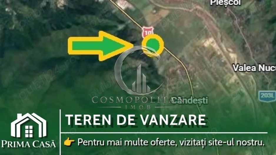 Teren intravilan zona Candesti BZ 10.000mp d=52m la DN10 Pret: 12 mp neg. - Poză 1