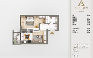 2 camere finalizat proiect premium titan pallady - Schiță 6