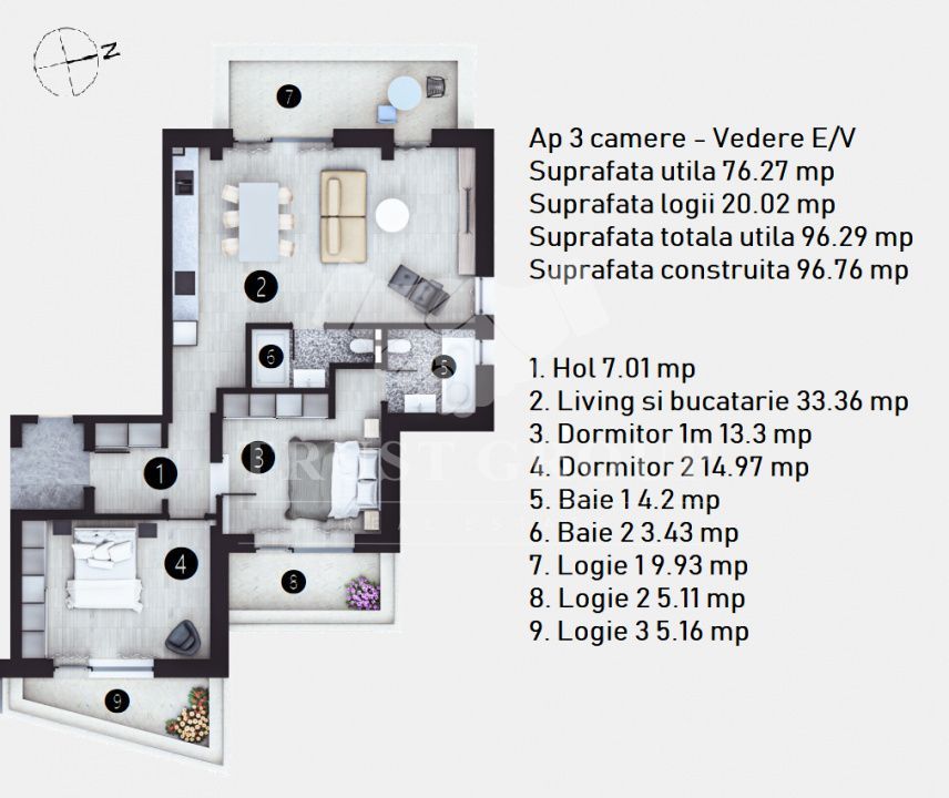 Apartament 3 camere Doamna Ghica | 97mp | Imobil 2025 - Poză 8