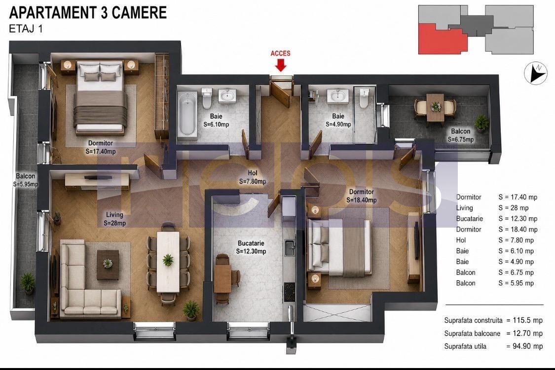 VANZARE 3 CAMERE | 94 MP | POLIGARFIEI - JIULUI | - Poză 10