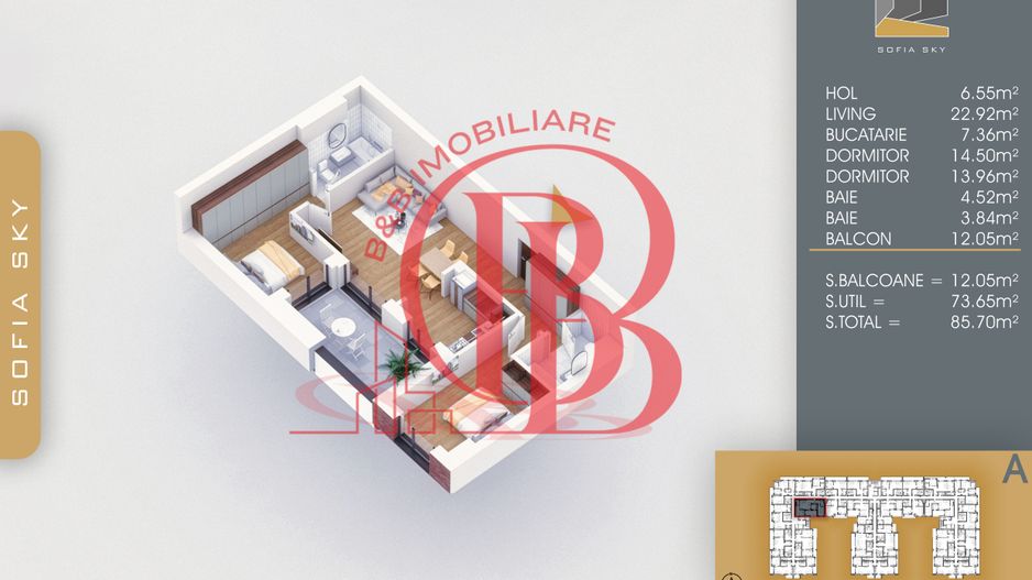 3 camere Bloc Finalizat Incalzire in pardoseala 7 min Metrou - Schiță 3