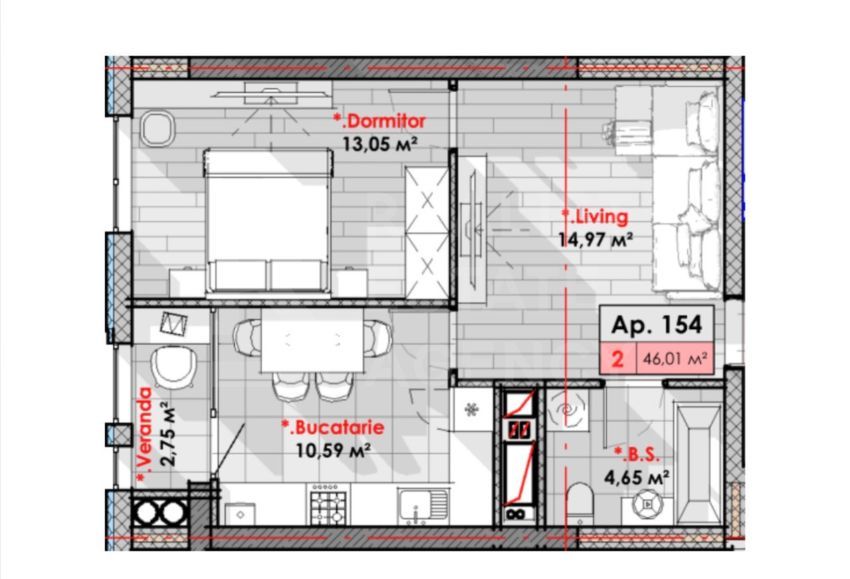 Vânzare, apartament, 2 camere, str. Calea Moșilor, Râșcani - Schiță 2