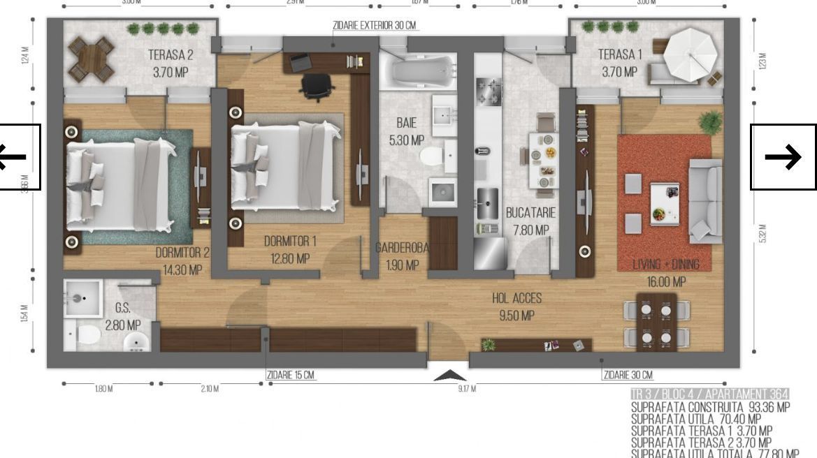 Apartament 3 camere mobilat complet - Poză 3