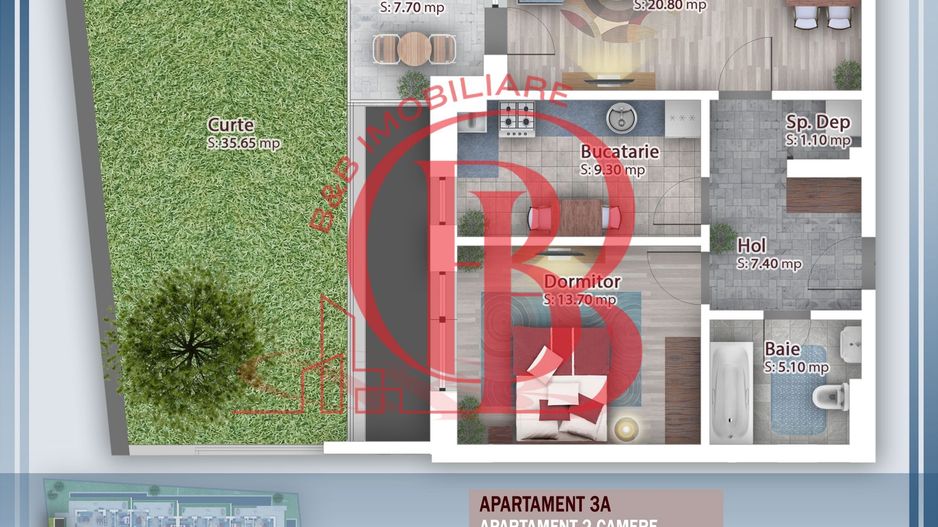 Oferta Lansare 2 camere cu gradina incalzire pardoseala - Schiță 1