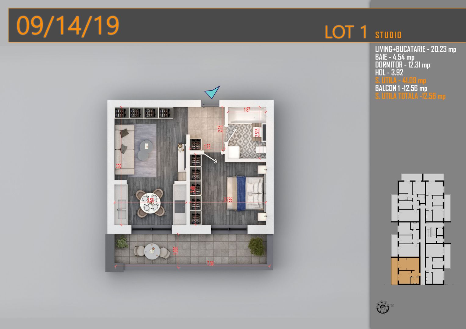 APARTAMENT 2 CAMERE TIP STUDIO CU INCALZIRE IN PARDOSEALA - Poză 5