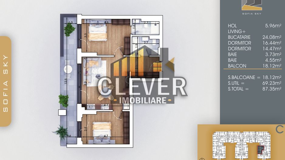 Apartament 3 camere, Finalizat, Comision 0% | metrou Nicolae Teclu - Schiță 9