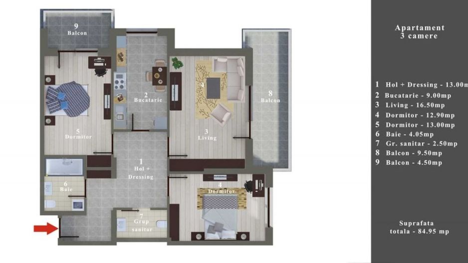 Apartament 3 cam. 85 mp Et. 3  de vanzare Soseaua Alexandriei - Poză 8