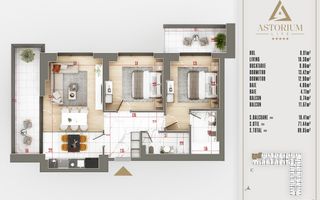 3 camere  Proiect Premium Titan Pallady - Schiță 6