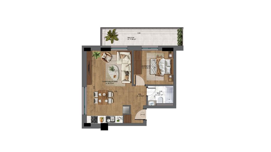 Apartament 2 camere nou - Pta-Unirii AP12B - Schiță 3