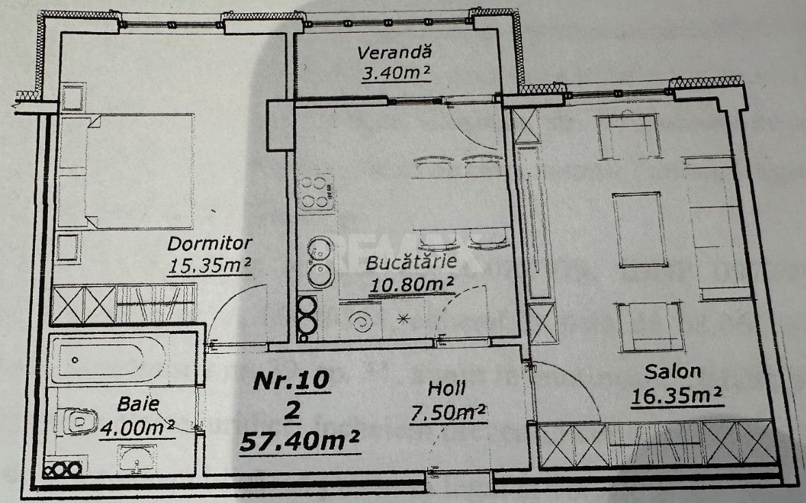 Apartament cu 2 camere în centrul Chișinăului | Lev Tolstoi | Complet mobilat și utilat - Schiță 13