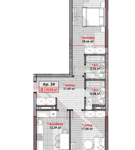 Vânzare, apartament, 2 camere, str. Tudor Vladimirescu, Râșcani - Schiță 2