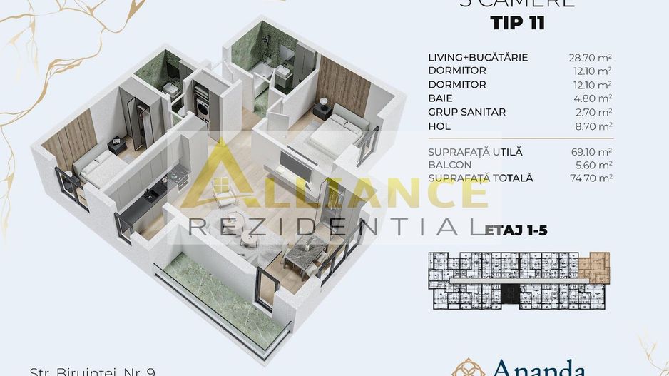 APARTAMENT 3 CAMERE DE VANZARE IN BLOC NOU - ZONA METROU BERCENI - Poză 3