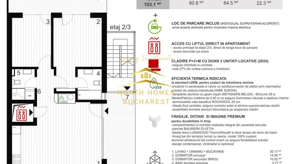 Apartament 3 camere, 2 bai, acces in apartament cu liftul - Dorobanti - Poză 6