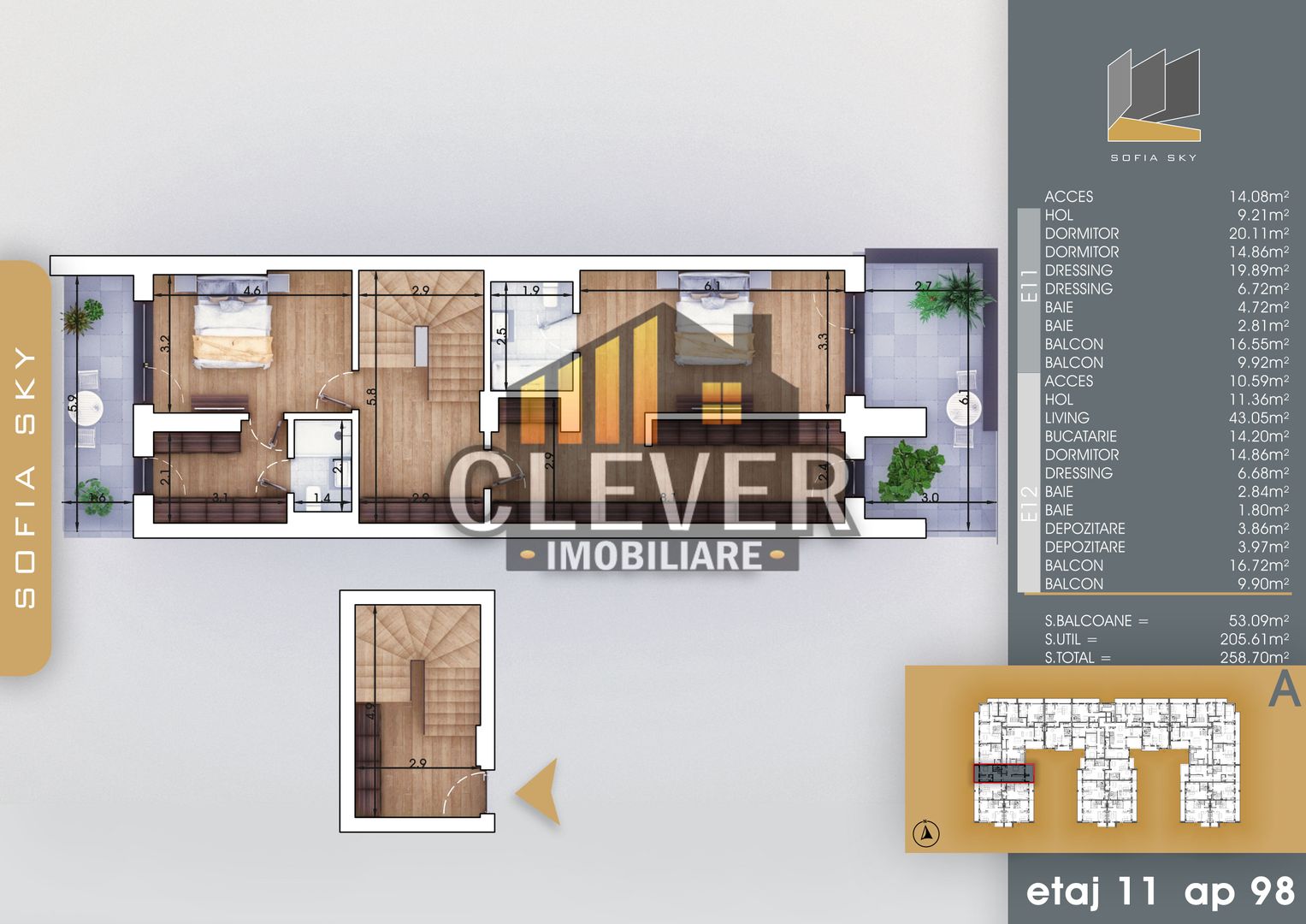 Duplex 4 Camere 259 mp, scara interioara, zona Pallady - Schiță 7