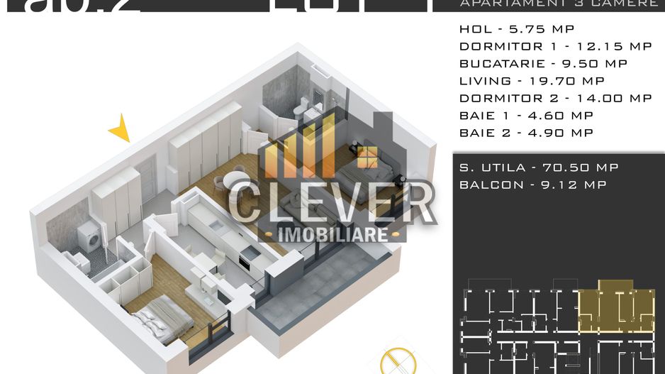 Apartament nou 3 camere, Avans flexibil, BONUS Parcare Subterana - Poză 2