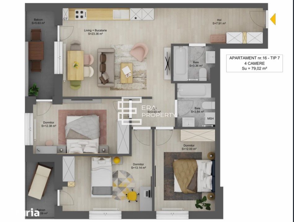 Apartament 4 camere decomandat |2 balcoane| Doamna Stanca – Shopping City - Schiță 12