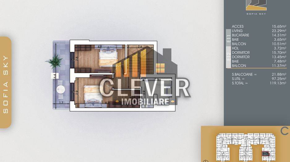 Apartament Duplex 3 camere, Finalizat, Pallady, 700m Metrou Teclu - Schiță 8