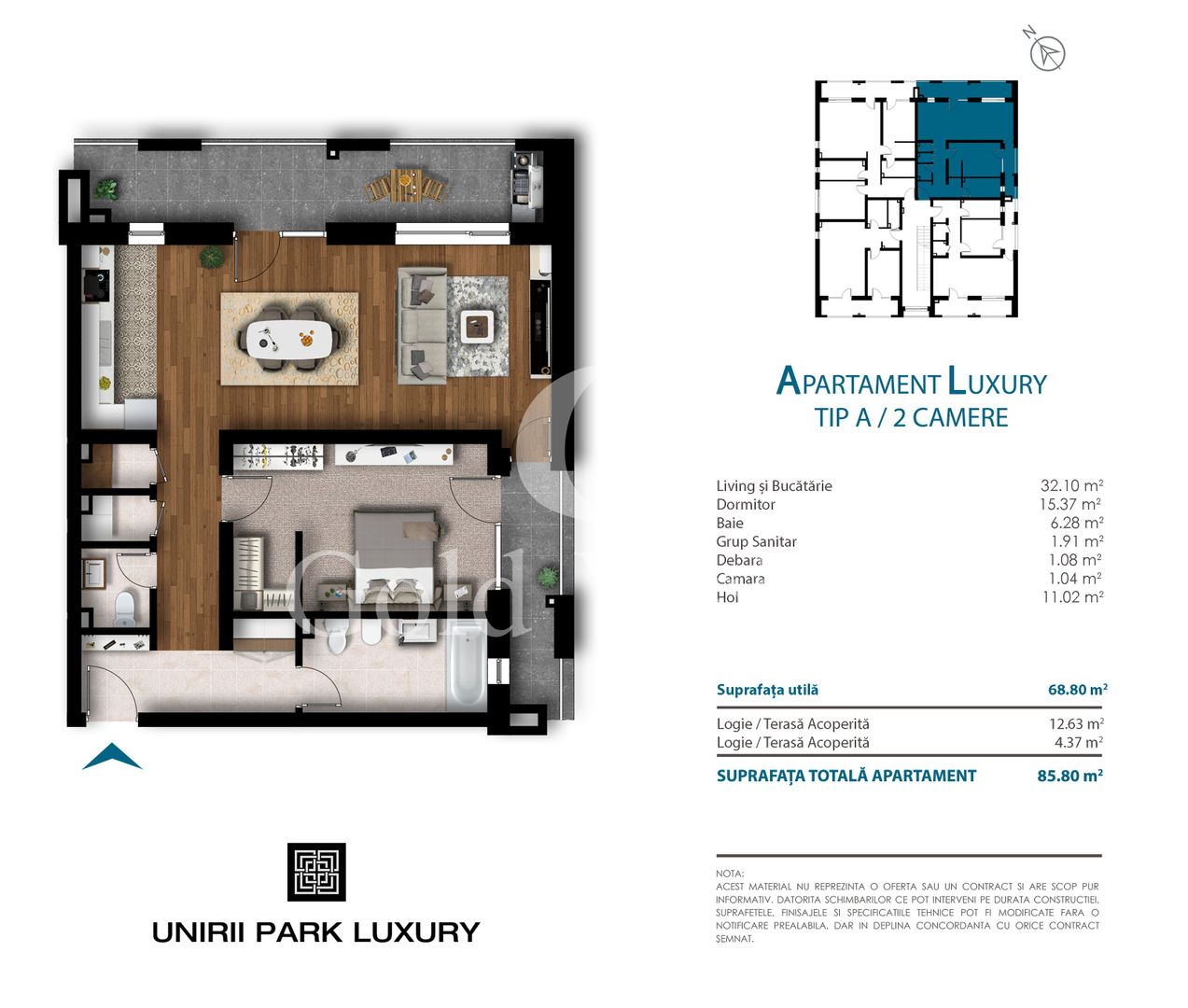 Apartament cu 2 camere, 69 mp utili, bloc nou, cartier Unirii - Schiță 11