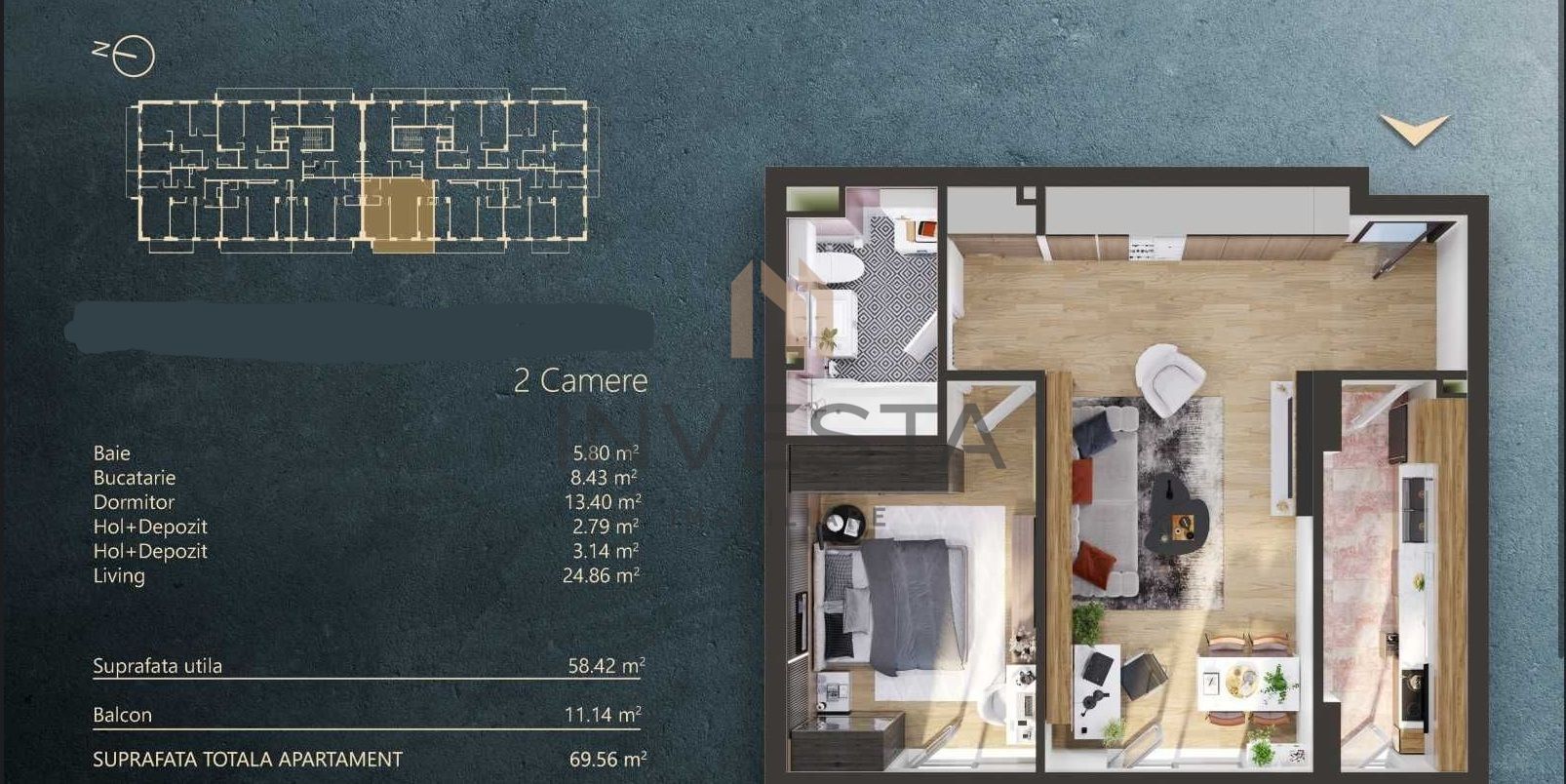 Apartament 2 camere semifinisat Elite City, Etaj Intermediar! - Poză 3