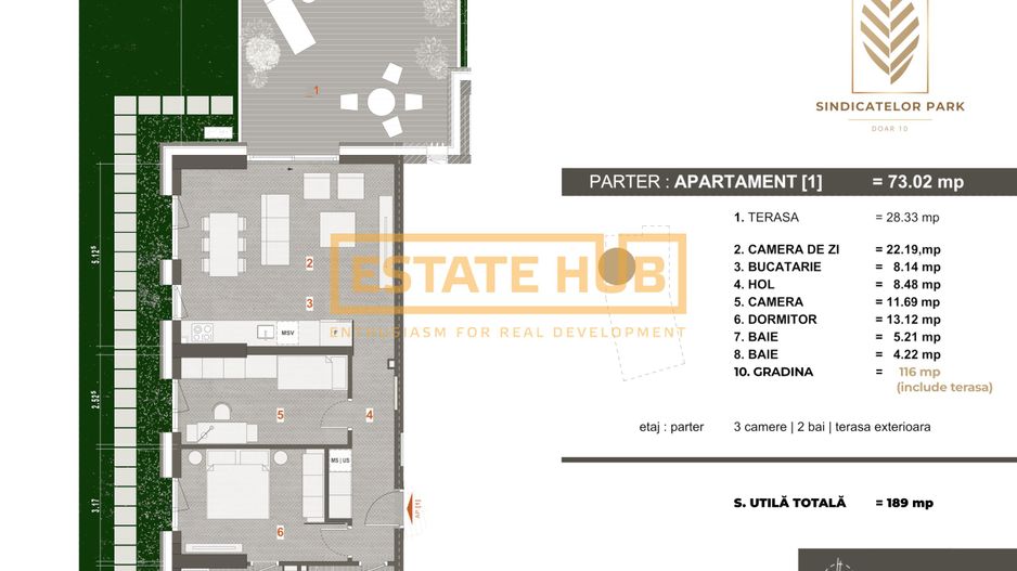 Apartament 3 camere, parter cu grădină privată 116 mp – Sindicatelor Park - Poză 6